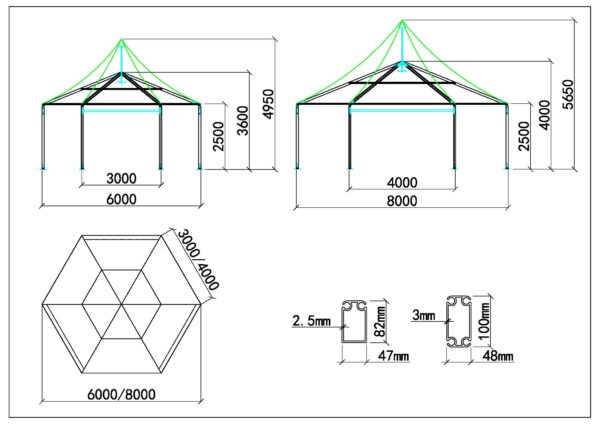 Polygone tente 6-8m